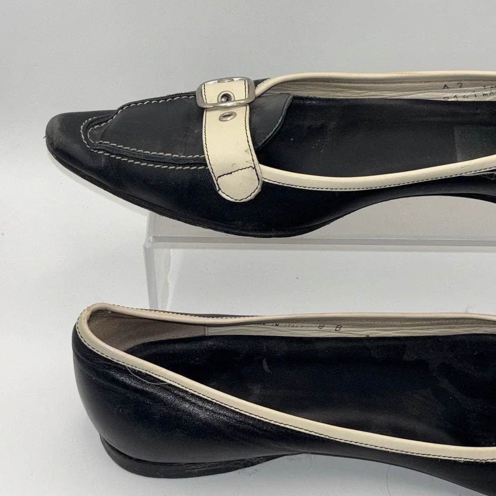 Vintage Coach Black Leather Buckle Loafers White Trim‎ Flats Size 8 B Italy